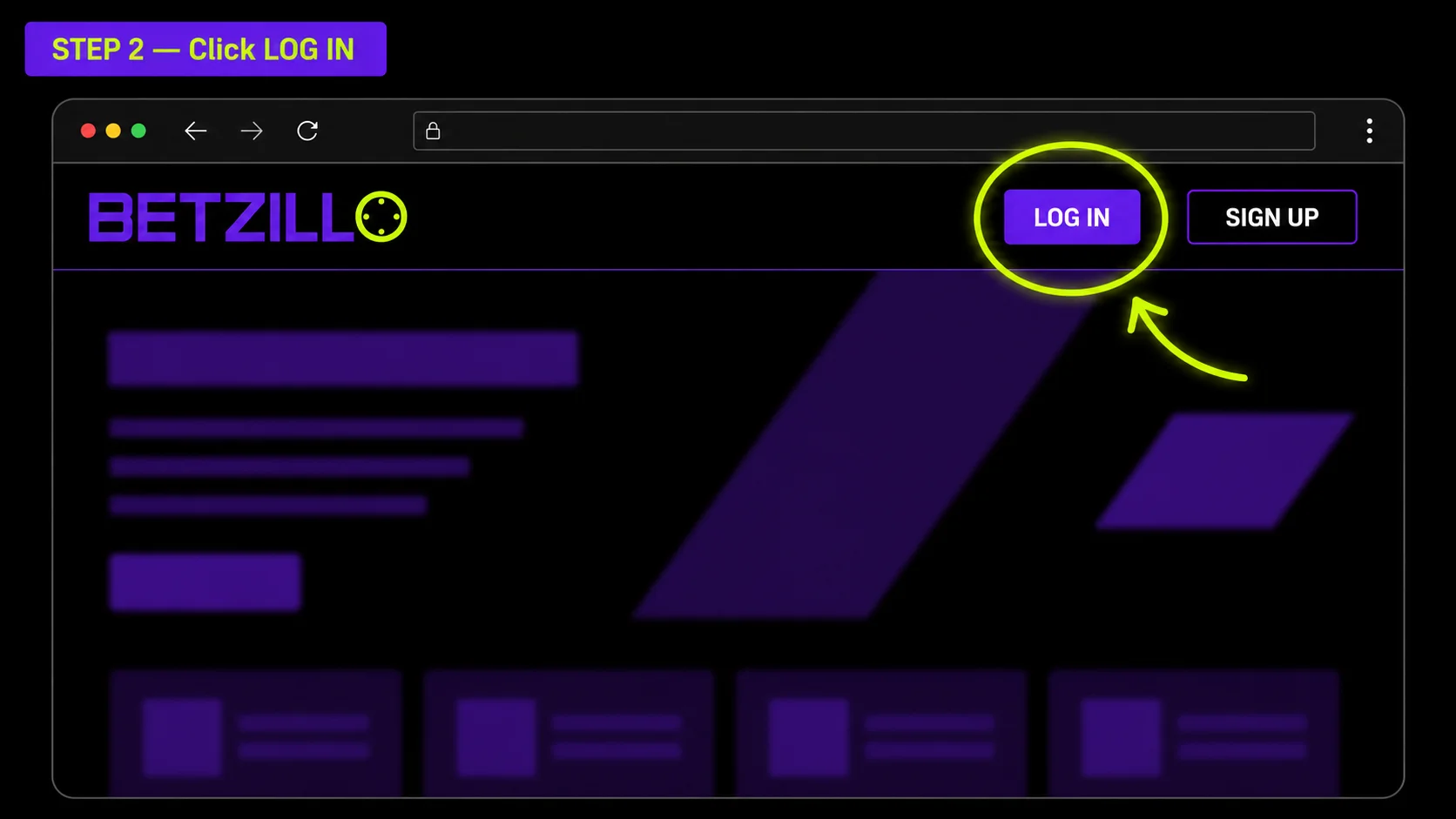 Step 2: click the LOG IN button on the Betzillo casino homepage