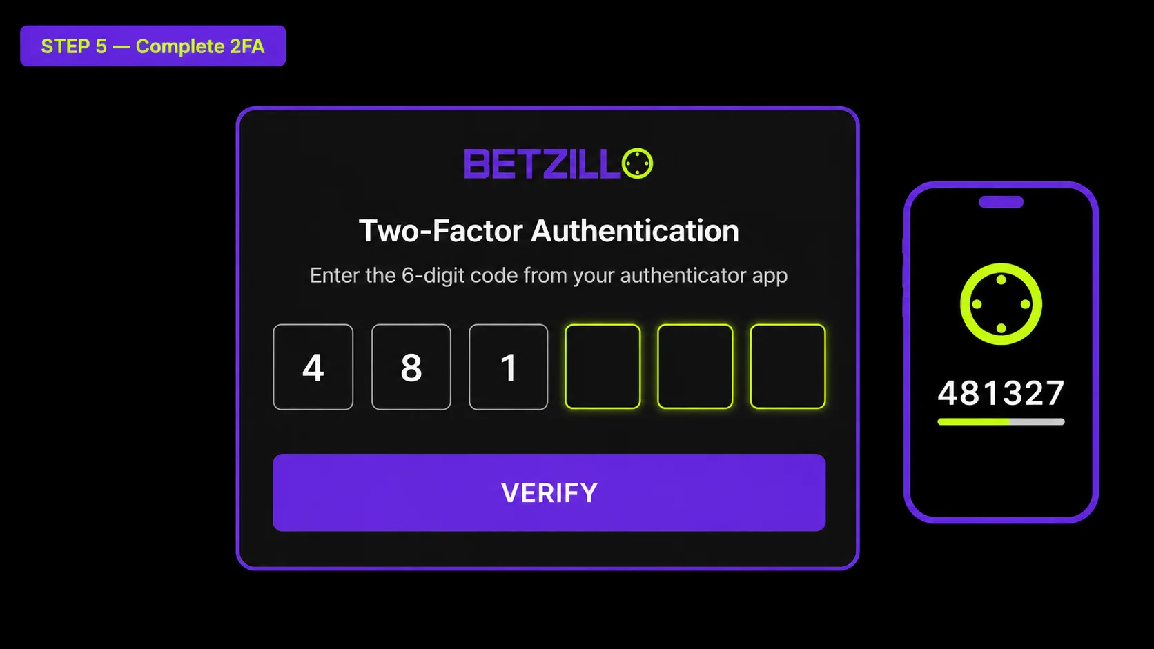 Step 5: complete two-factor authentication on Betzillo casino