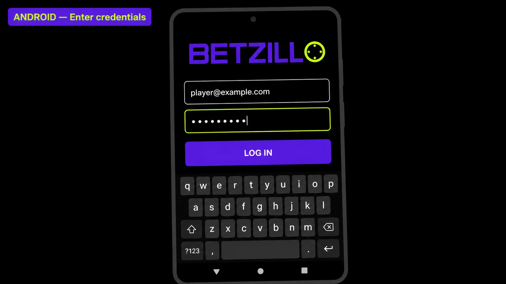 Betzillo casino mobile login on Android — enter credentials