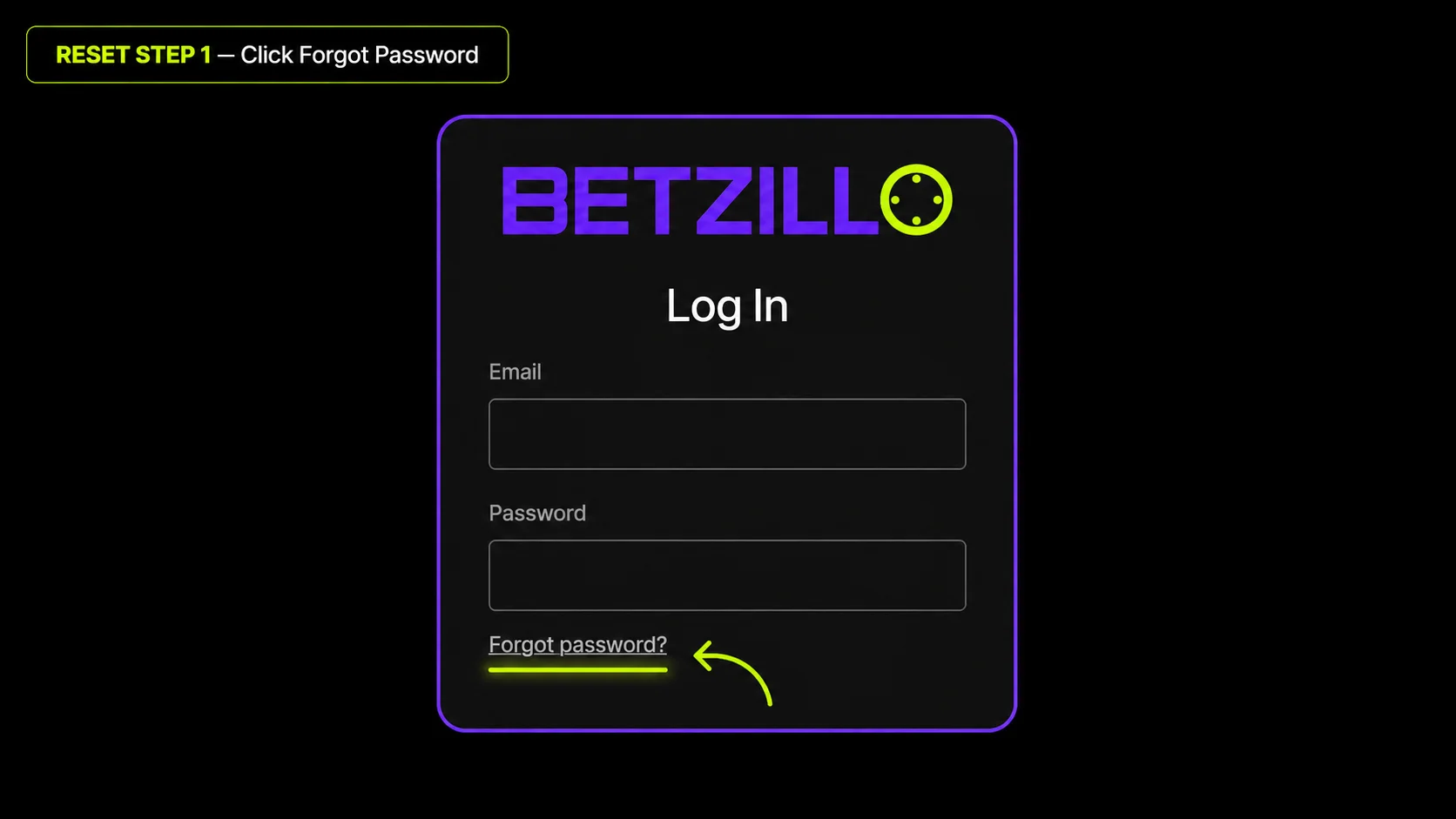 Reset step 1: click Forgot Password on the Betzillo login modal